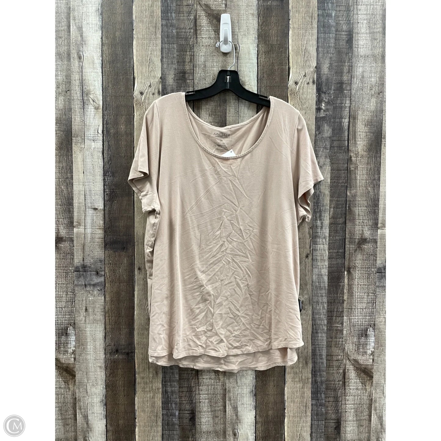 Top Short Sleeve By Jones And Co In Tan, Size: 2x
