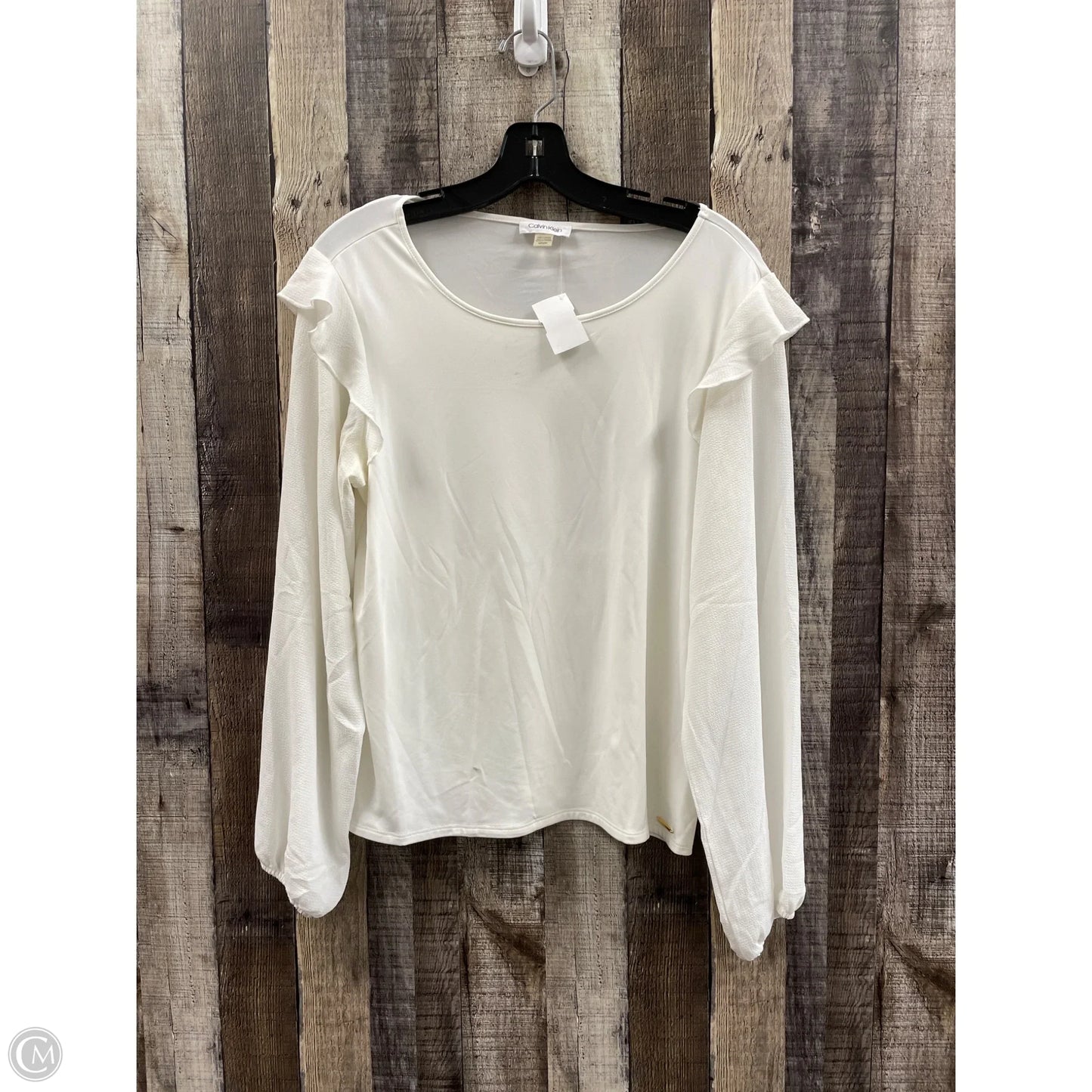 Top Long Sleeve By Calvin Klein In Ivory, Size: M