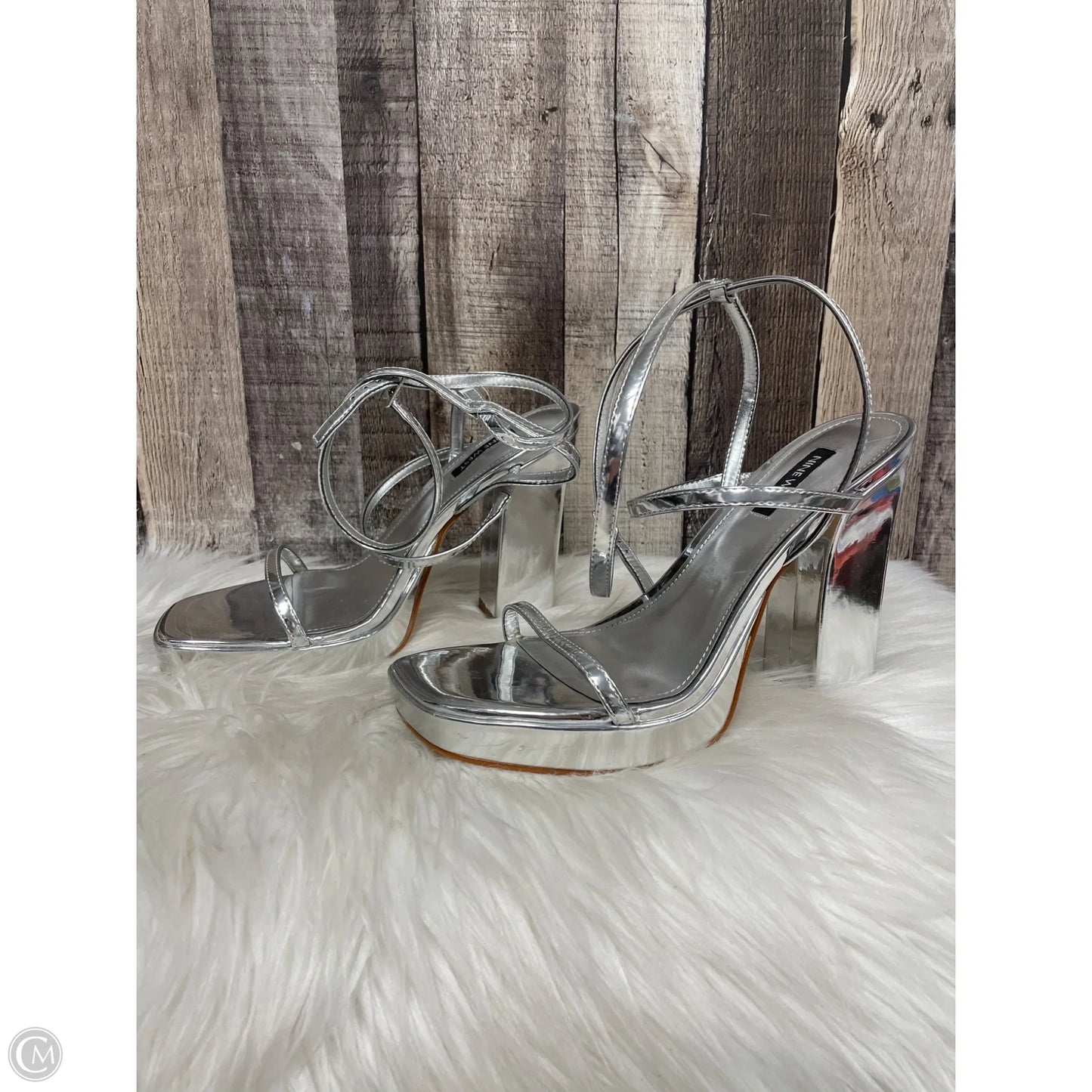 Sandals Heels Block By Nine West In Silver, Size: 9