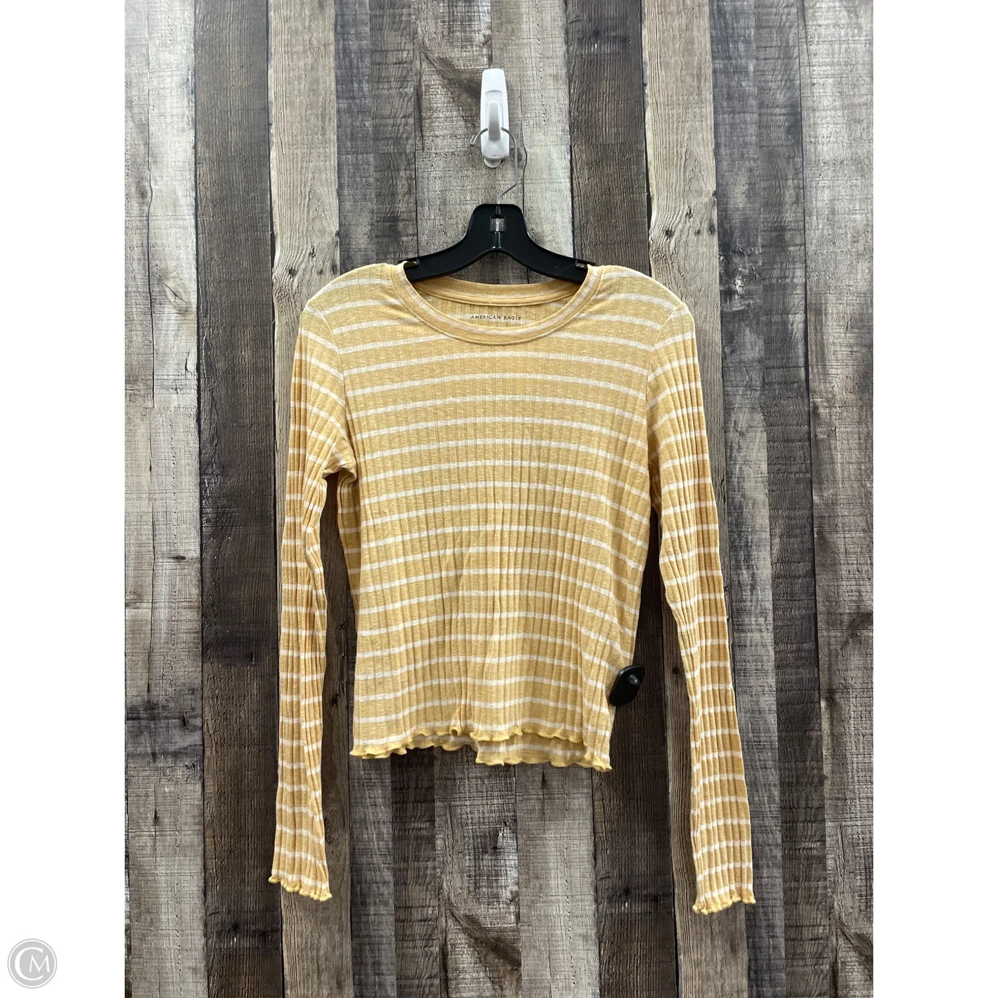 Top Long Sleeve By American Eagle In White & Yellow, Size: M