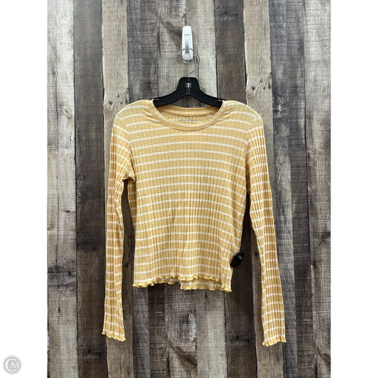 Top Long Sleeve By American Eagle In White & Yellow, Size: M