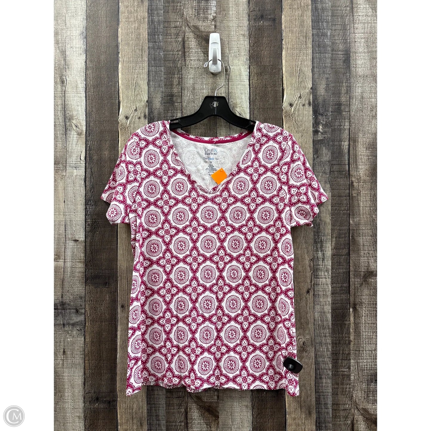 Top Short Sleeve By Croft And Barrow In Pink & White, Size: M
