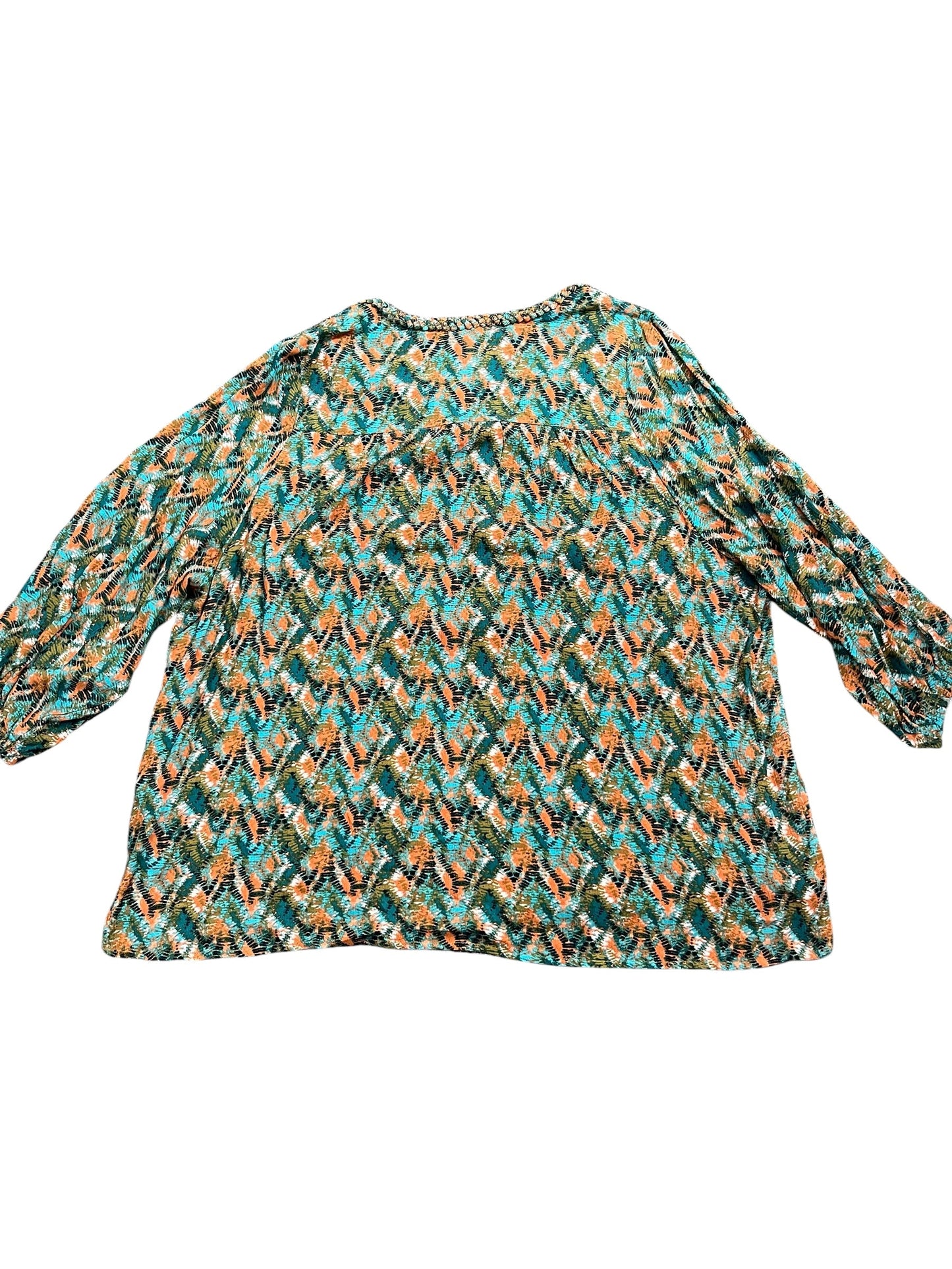 Blouse 3/4 Sleeve By Democracy In Blue & Orange, Size:1X