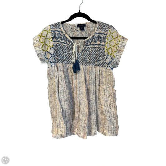 Blouse Short Sleeve By Rachel Roy In Blue & Cream, Size: M