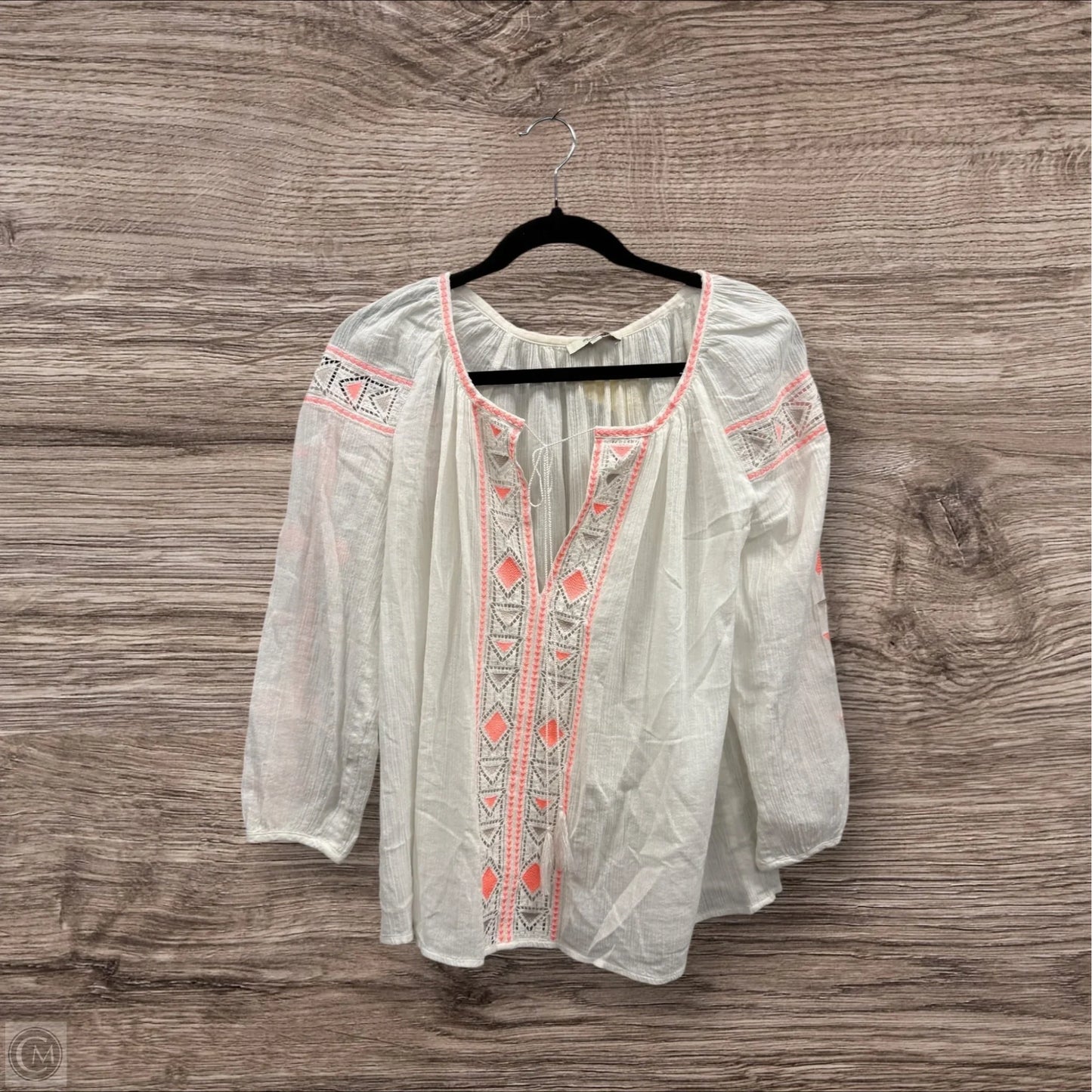 Blouse Long Sleeve By Madewell In Tan & White, Size: S