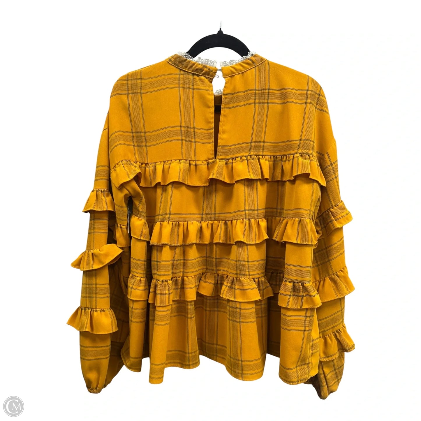 Blouse Long Sleeve By English Factory In Black & Yellow, Size: L