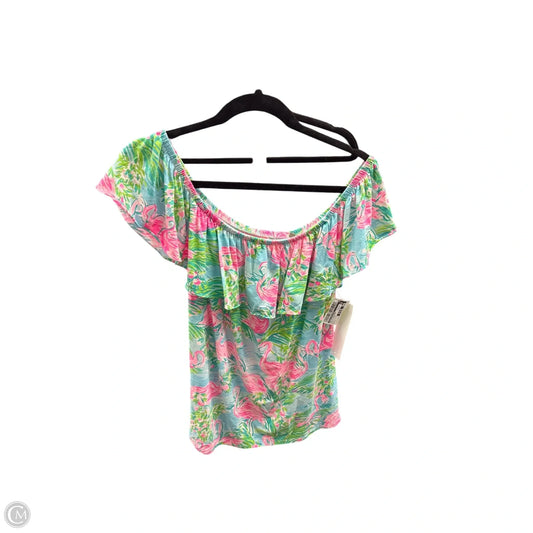 Top Short Sleeve Designer By Lilly Pulitzer In Green & Pink, Size: L