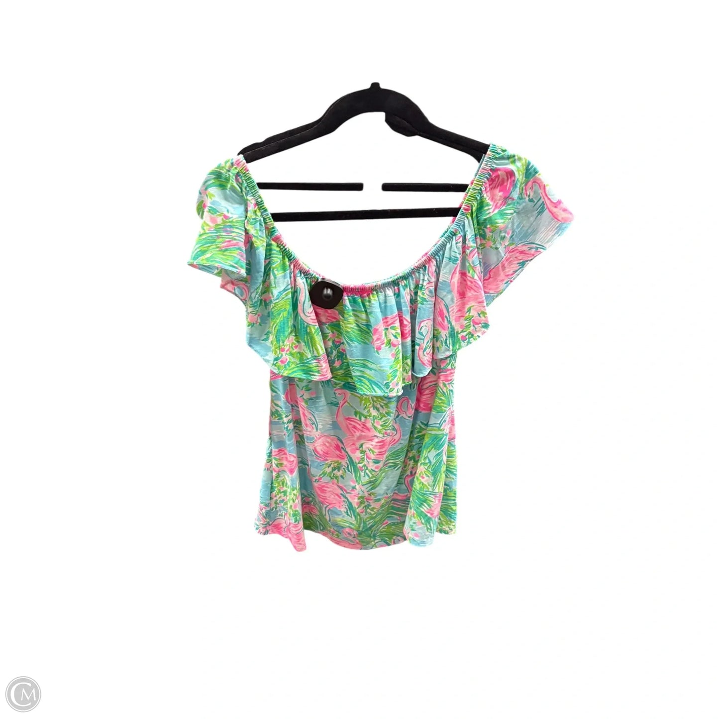 Top Short Sleeve Designer By Lilly Pulitzer In Green & Pink, Size: L