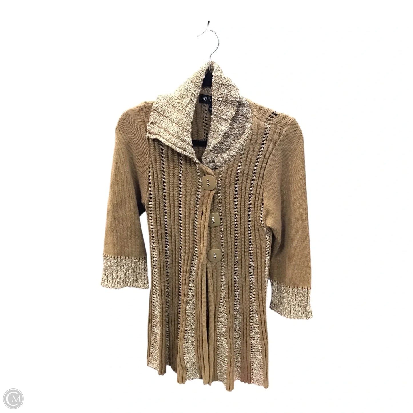 Sweater Cardigan By Clothes Mentor In Brown & White, Size: M