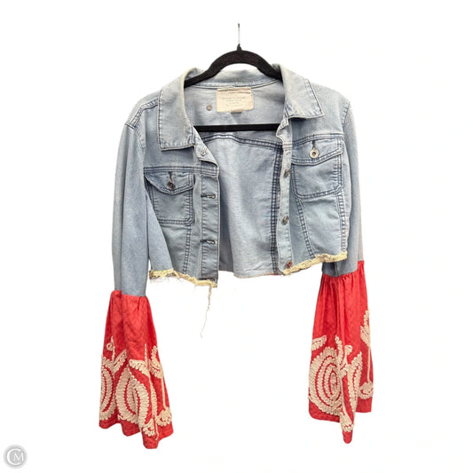 Jacket Denim By Clothes Mentor In Blue & Pink, Size: M