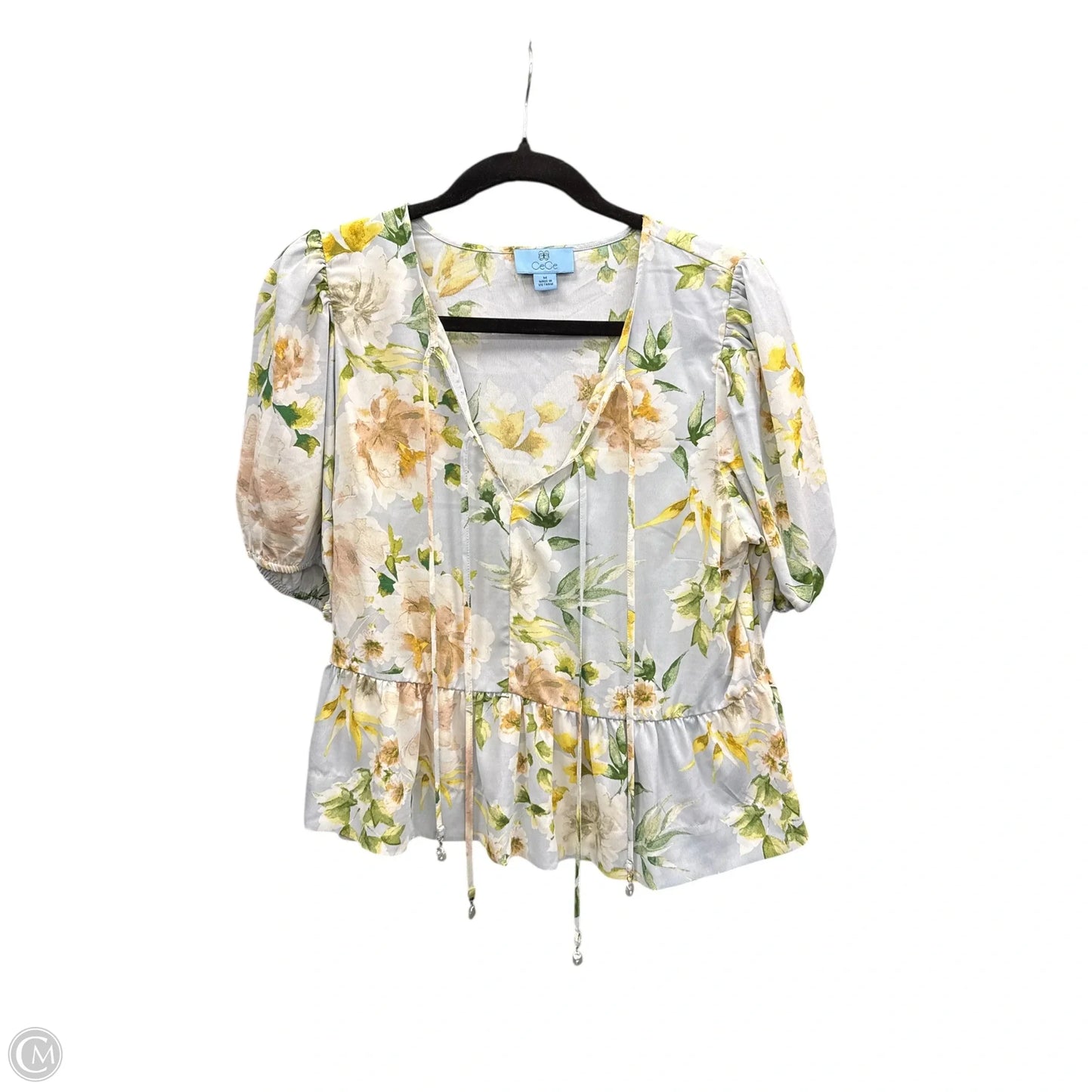 Blouse Short Sleeve By Cece In Green & Yellow, Size: M