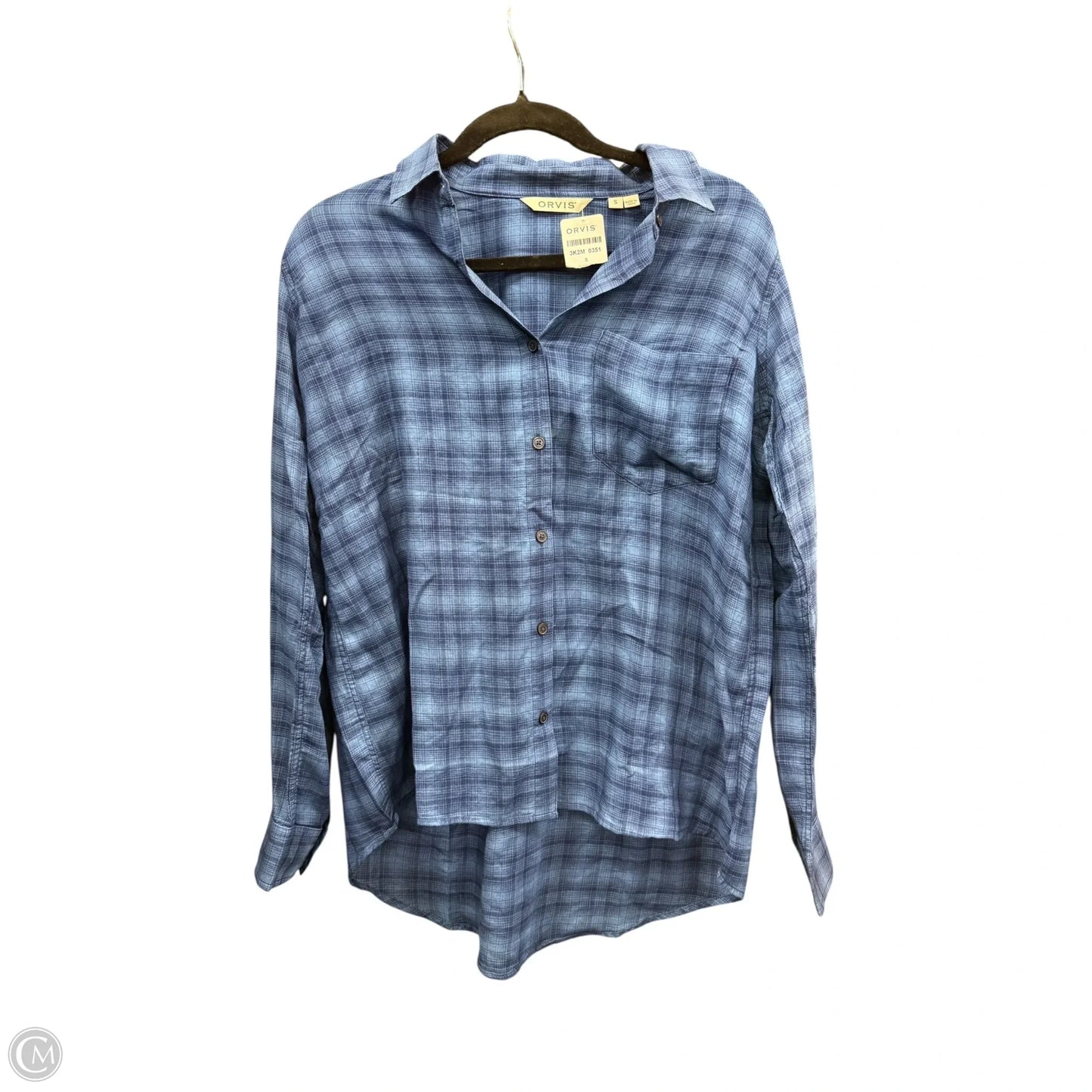Blouse Long Sleeve By Orvis In Plaid Pattern, Size: S
