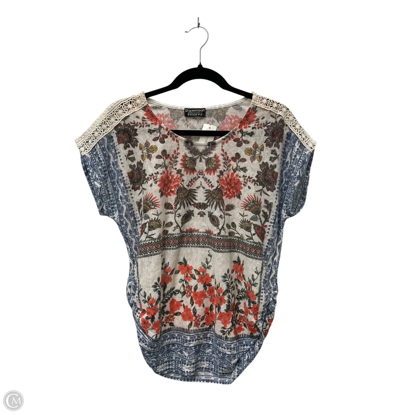 Top Short Sleeve By Papermoon In Blue & Cream, Size: S
