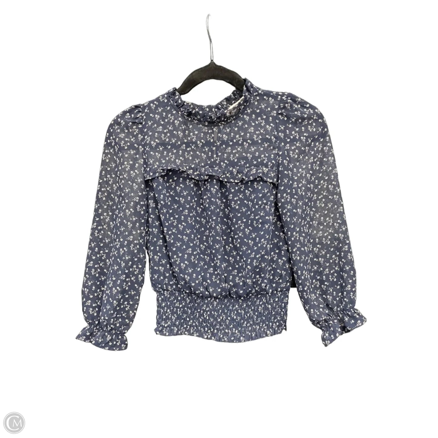 Blouse Long Sleeve By Monteau In Blue & Cream, Size: Xs