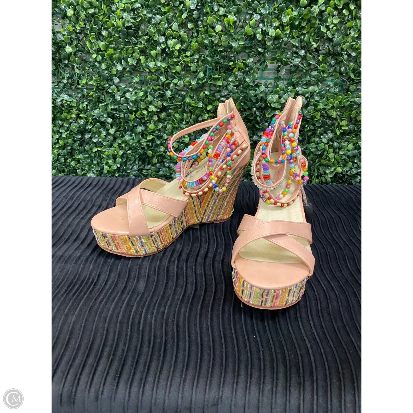 Sandals Heels Wedge By Cme In Pink & Tan, Size: 6.5