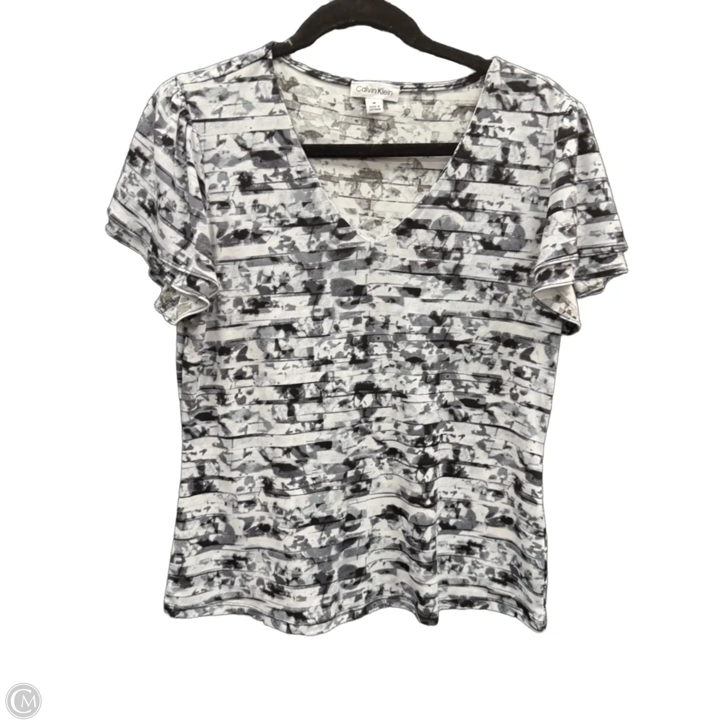 Top Short Sleeve By Calvin Klein In Black & White, Size: M