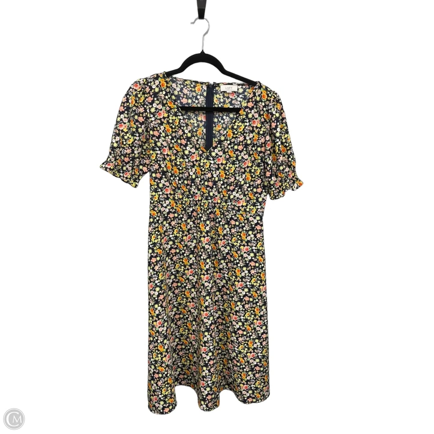 Dress Casual Midi By Loft In Black & Yellow, Size: 4