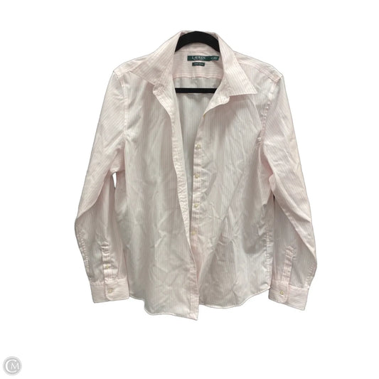 Blouse Long Sleeve By Lauren By Ralph Lauren In Pink & White, Size: Xxl