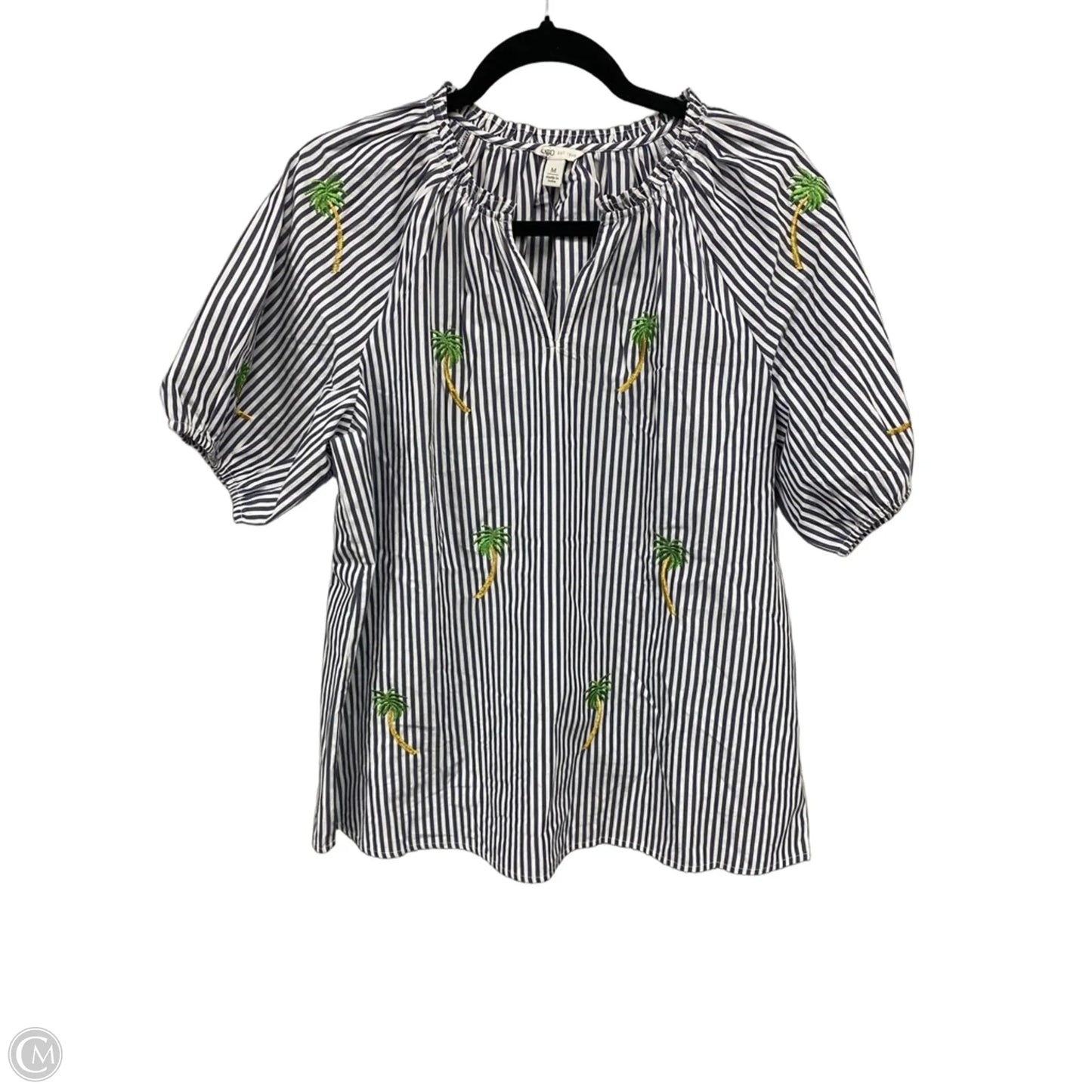 Blouse Short Sleeve By Cato In Grey & White, Size: M