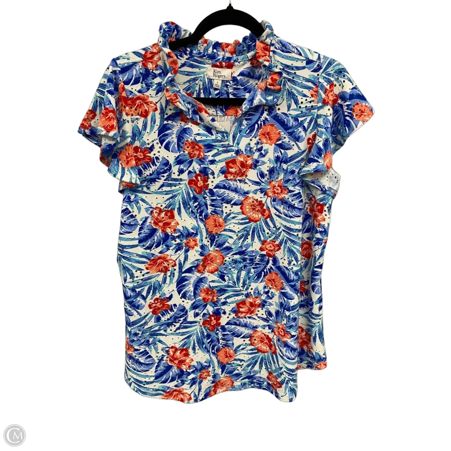 Top Short Sleeve By Kim Rogers In Blue & Orange, Size: S