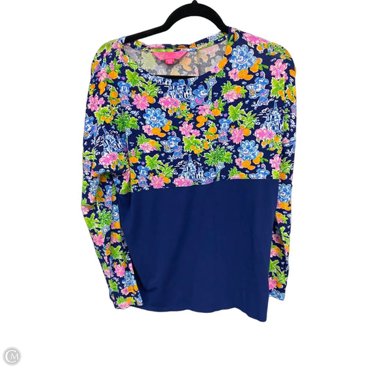 Top 3/4 Sleeve Designer By Lilly Pulitzer In Blue & Pink, Size: L