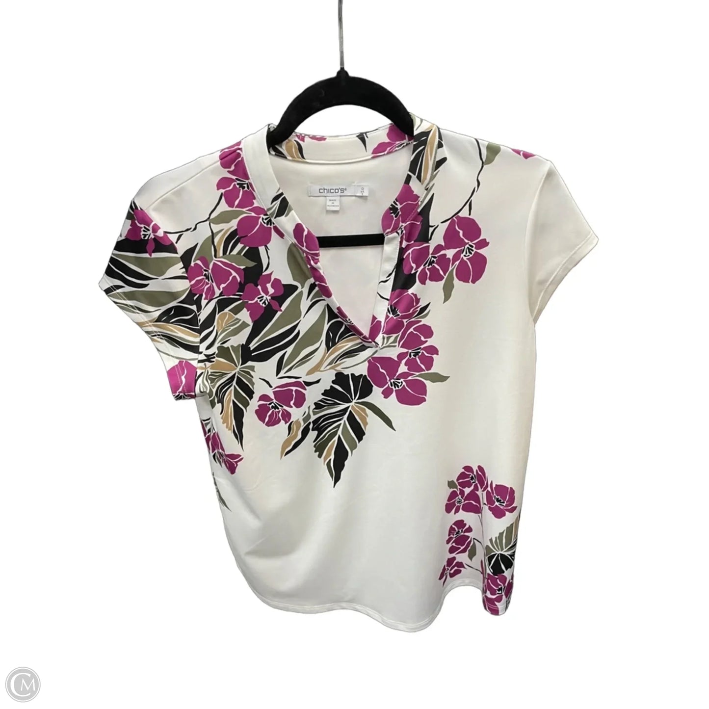 Top Short Sleeve By Chicos In Purple & White, Size: 0