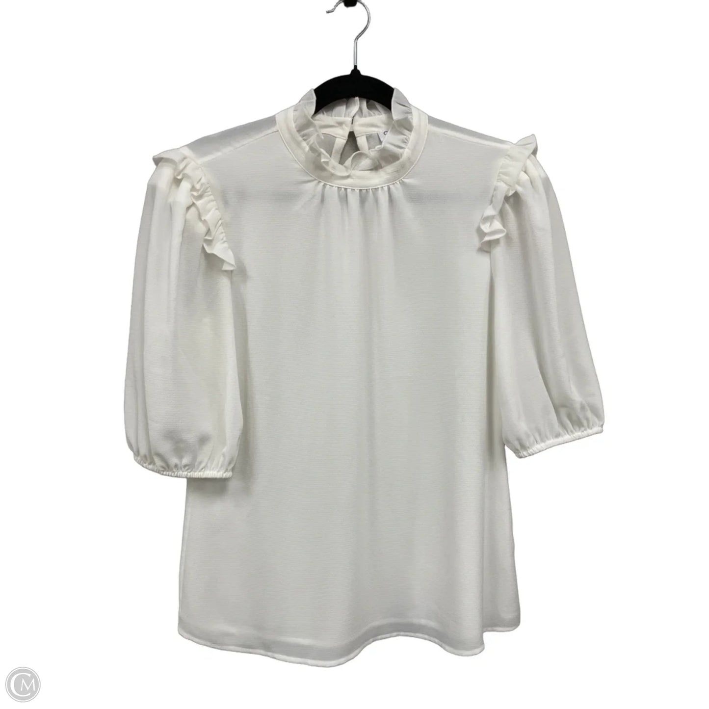 Blouse Short Sleeve By Calvin Klein In White, Size: M