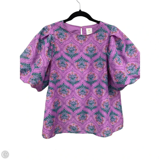 Blouse Short Sleeve By J.marie In Green & Purple, Size: Xs