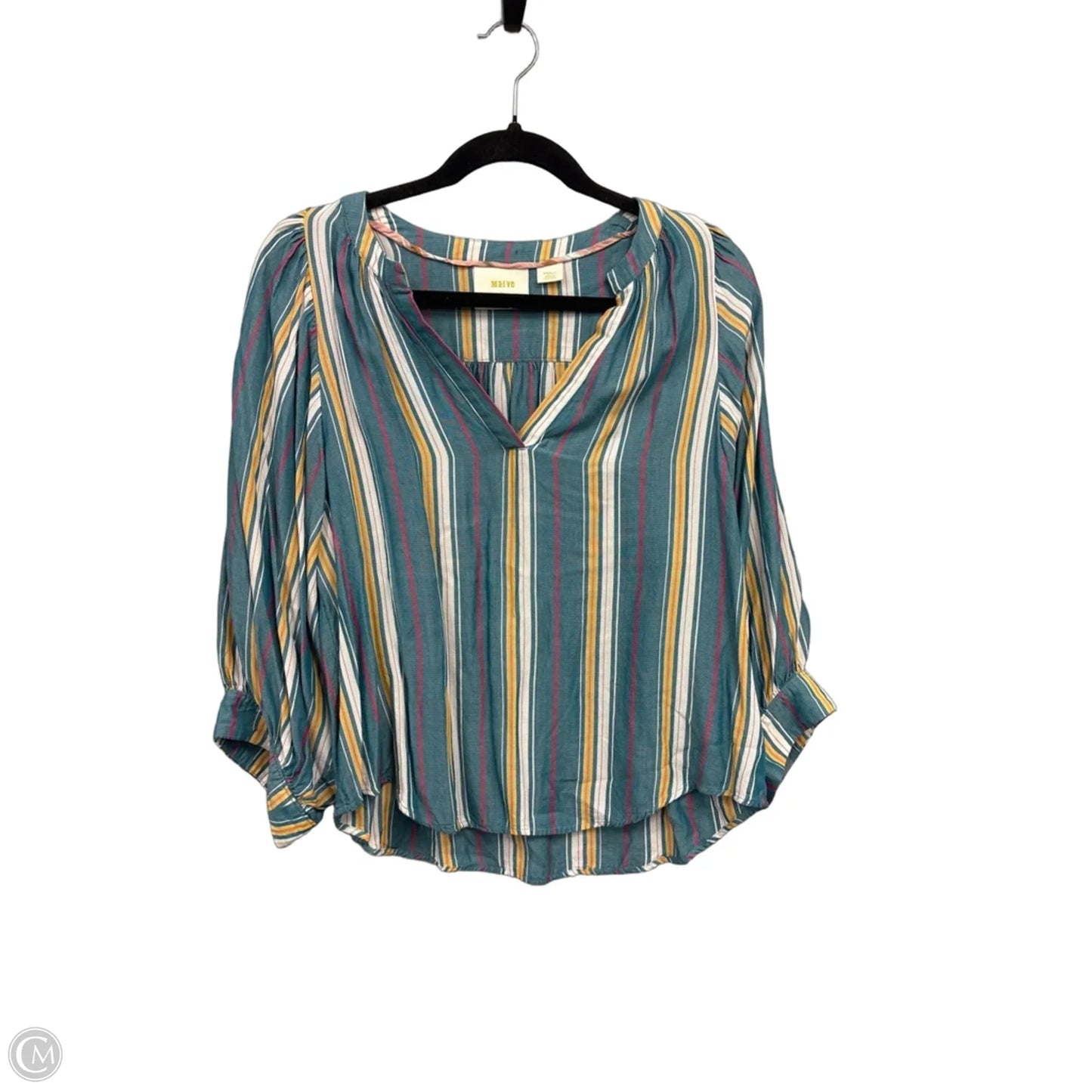 Blouse Long Sleeve By Maeve In Green & Yellow, Size: S