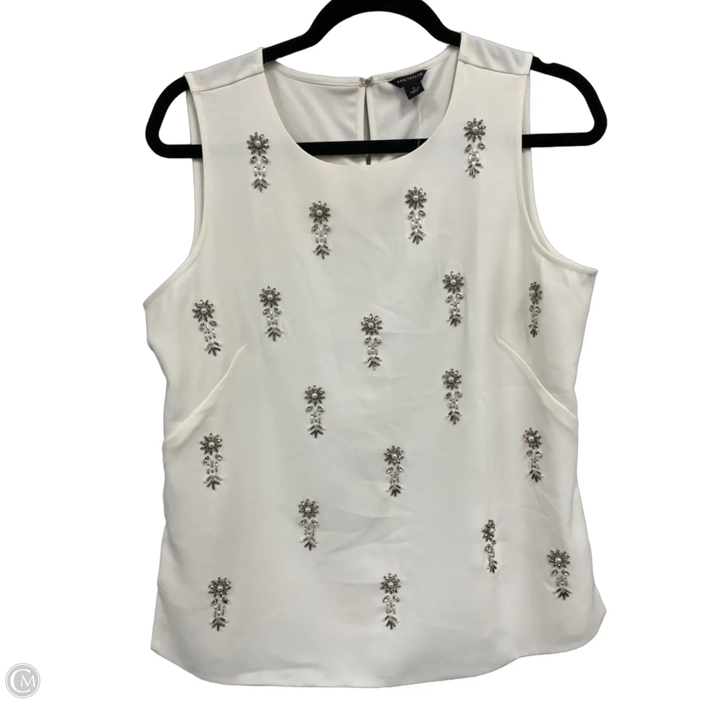 Blouse Sleeveless By Ann Taylor In Cream & Silver, Size: M