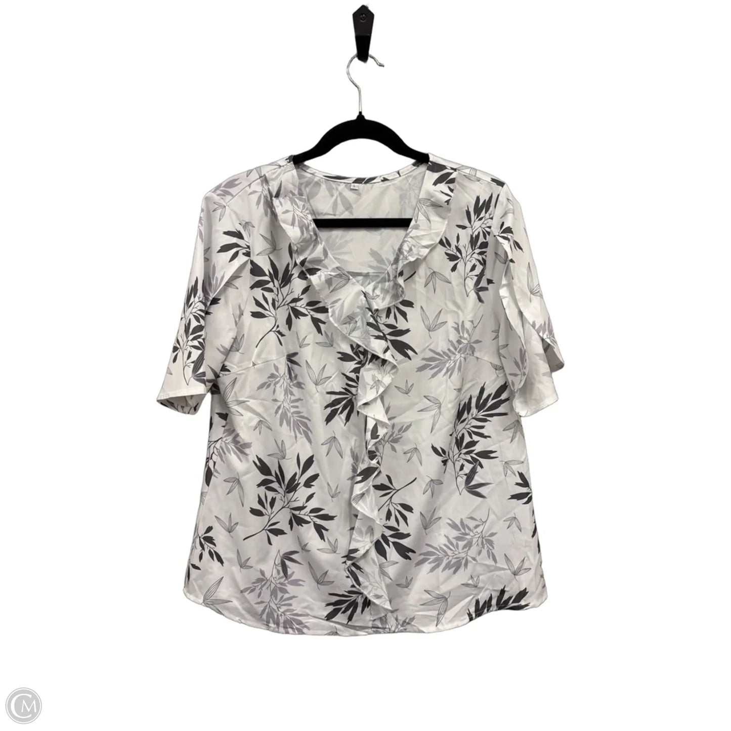 Blouse Short Sleeve By Clothes Mentor In Grey & White, Size: L