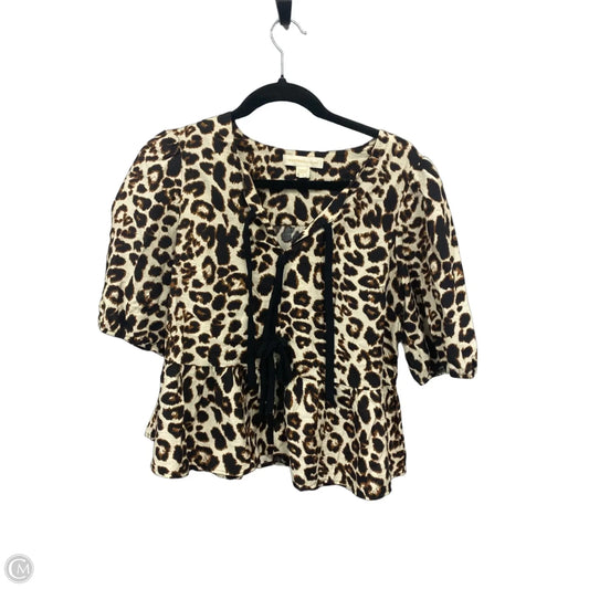 Blouse Short Sleeve By Monteau In Black & Brown, Size: L