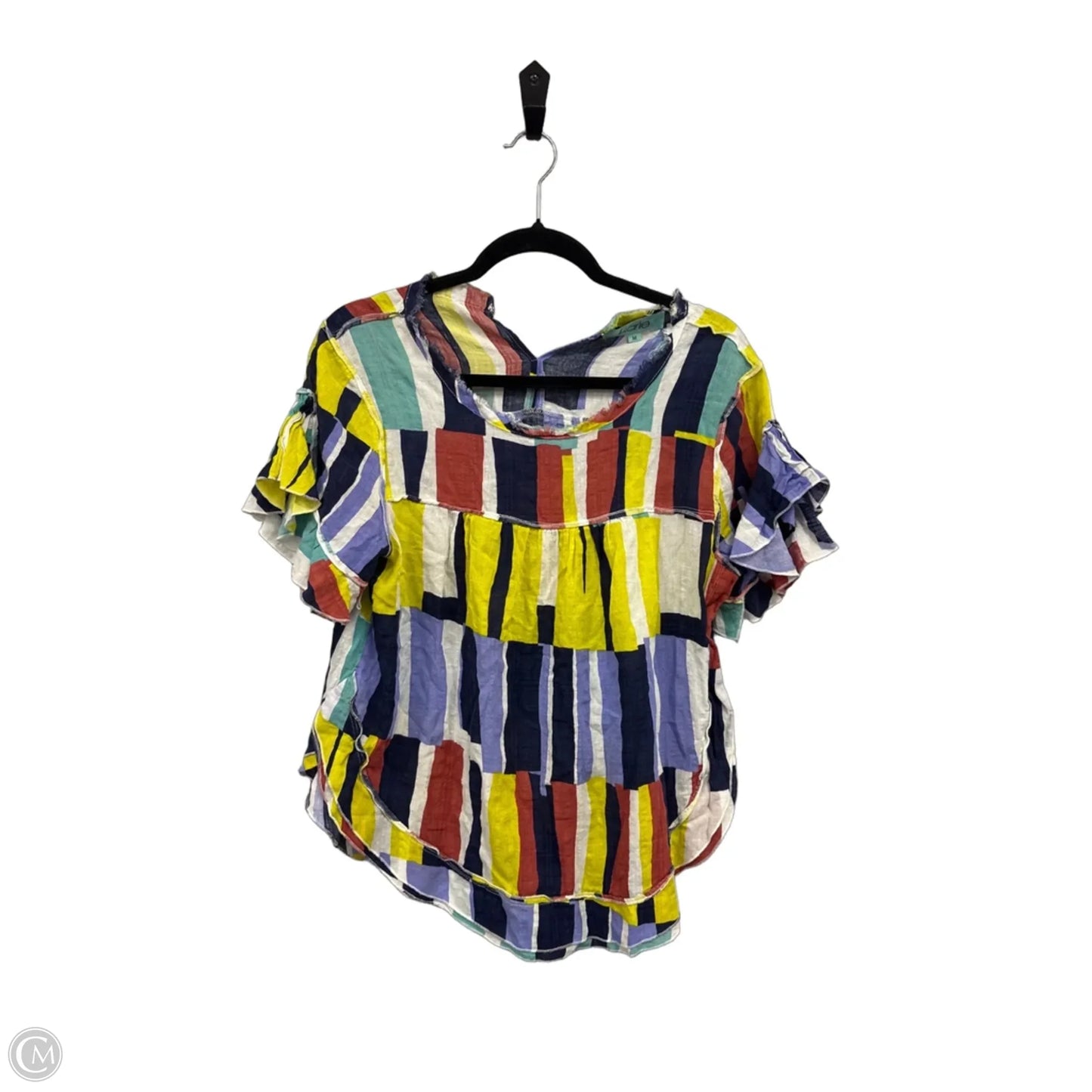 Blouse Short Sleeve By Karlie In Blue & Yellow, Size: M