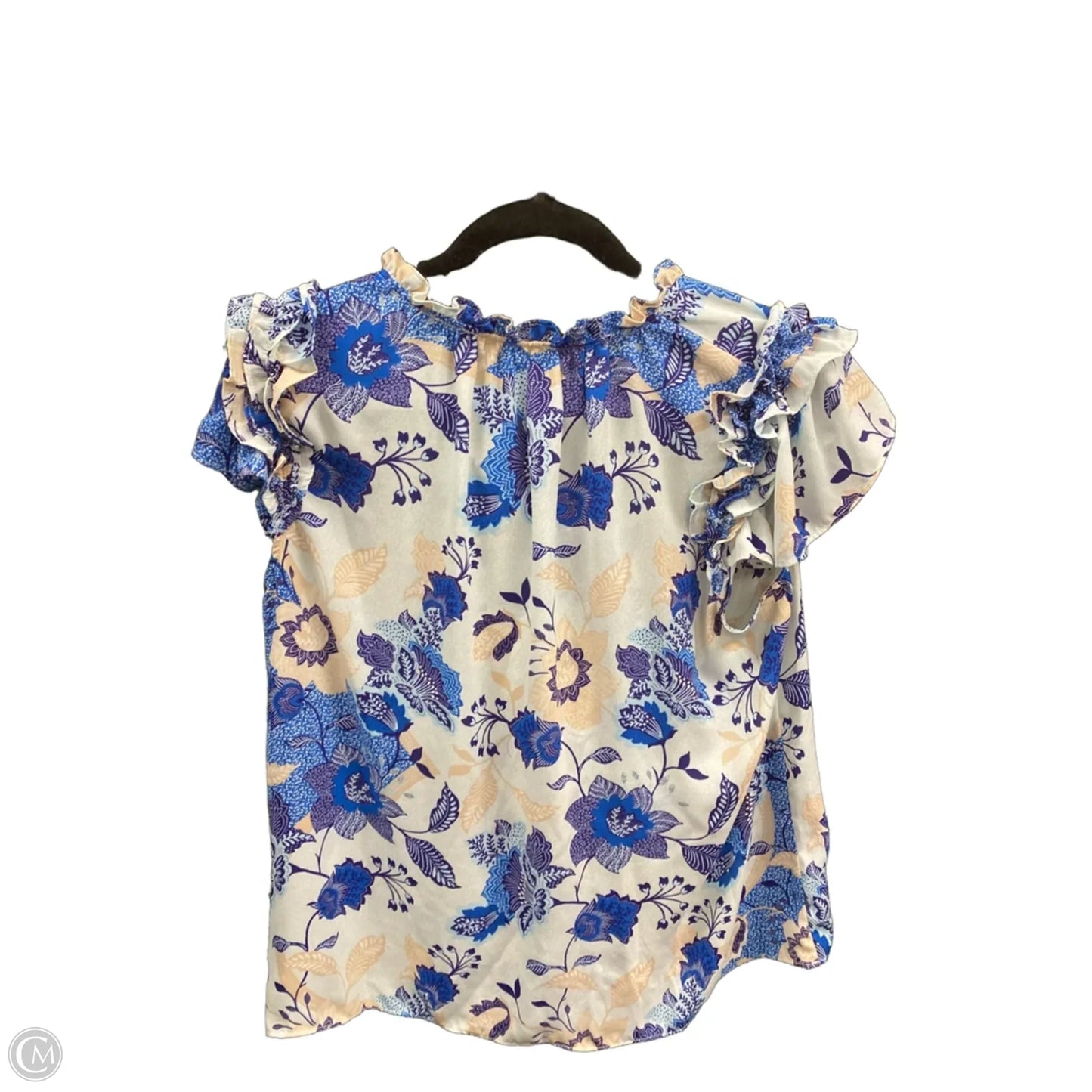Blouse Short Sleeve By Rose And Olive In Blue & White, Size: L