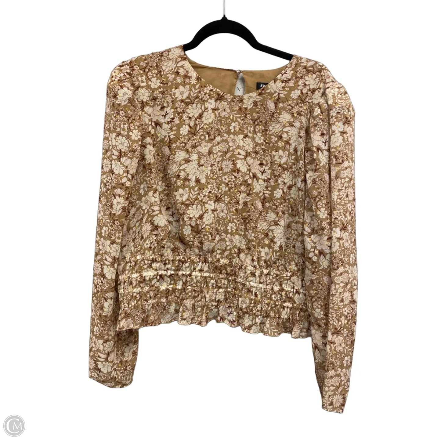 Blouse Long Sleeve By Express In Brown & Cream, Size: Xl