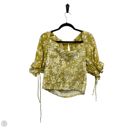 Blouse Short Sleeve By Anthropologie In White & Yellow, Size: L