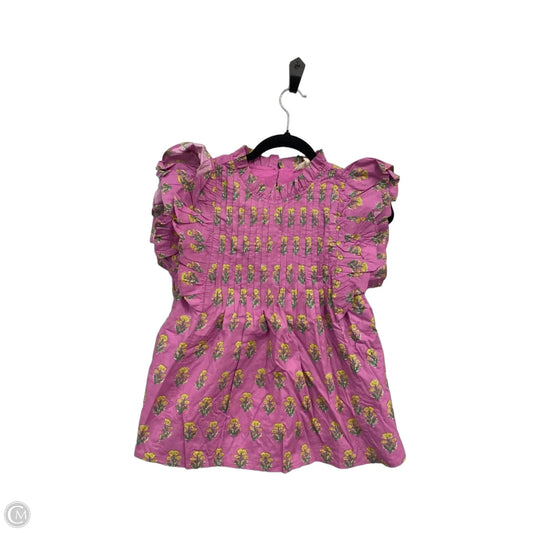 Blouse Short Sleeve By Cmc In Purple & Yellow, Size: S