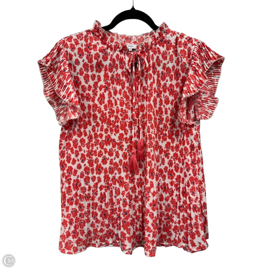 Blouse Short Sleeve By Voy In Orange & White, Size: L
