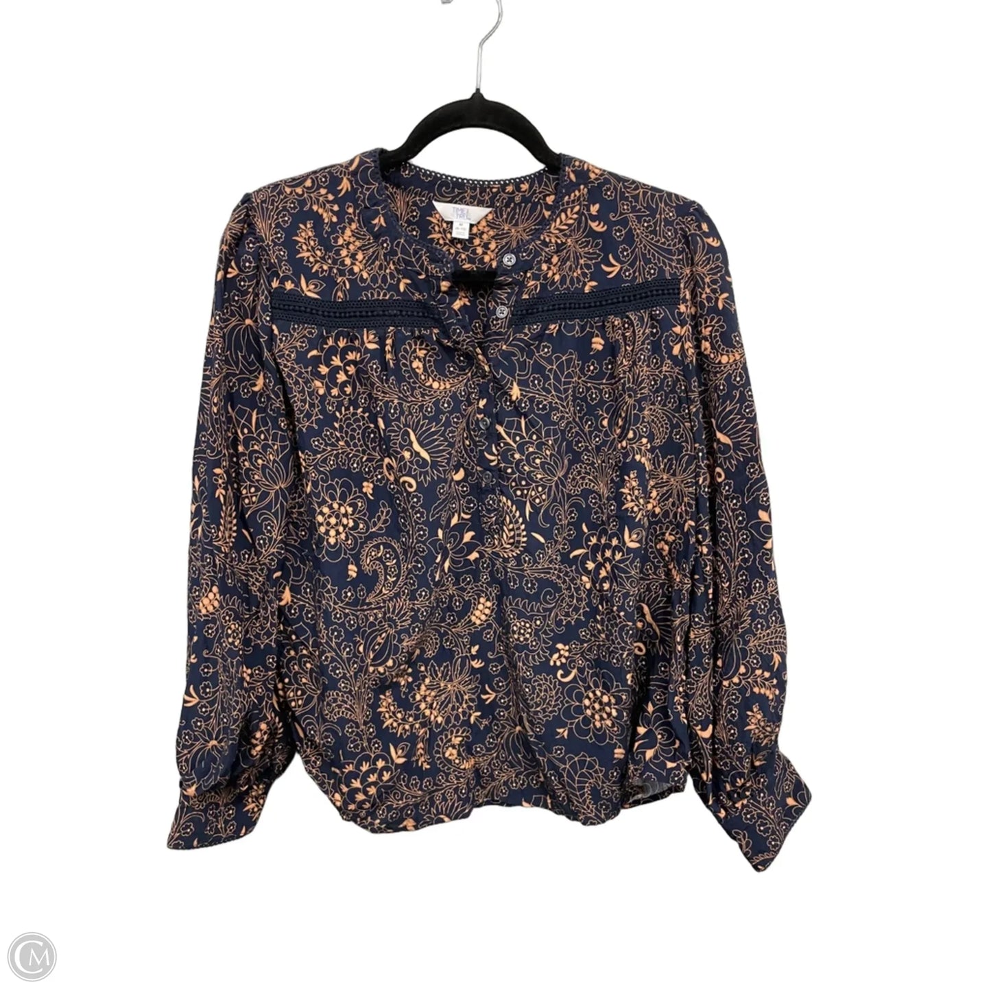 Blouse Long Sleeve By Time And Tru In Blue & Orange, Size: M