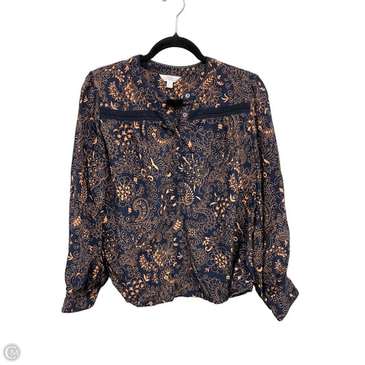 Blouse Long Sleeve By Time And Tru In Blue & Orange, Size: M
