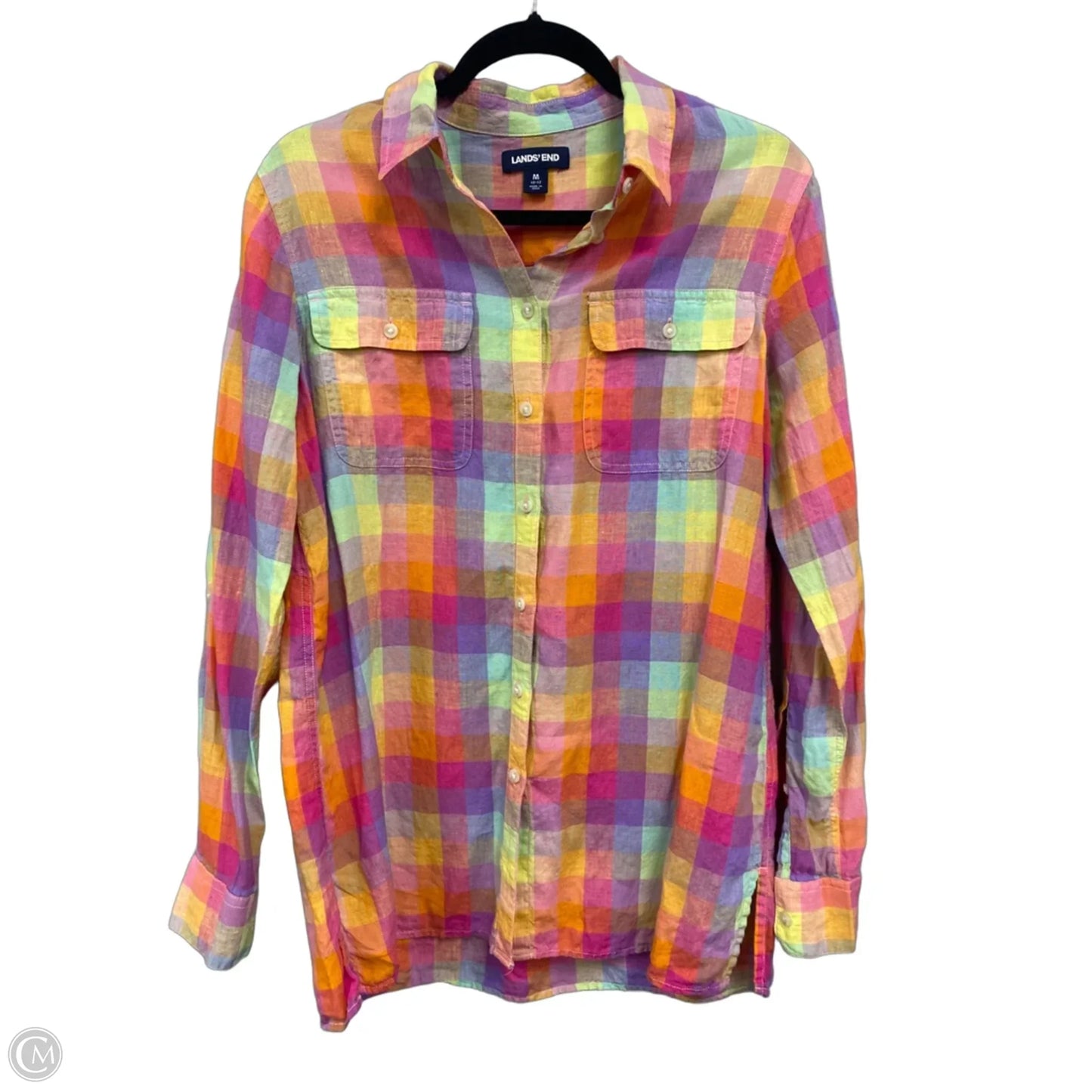 Blouse Long Sleeve By Lands End In Orange & Pink, Size: M