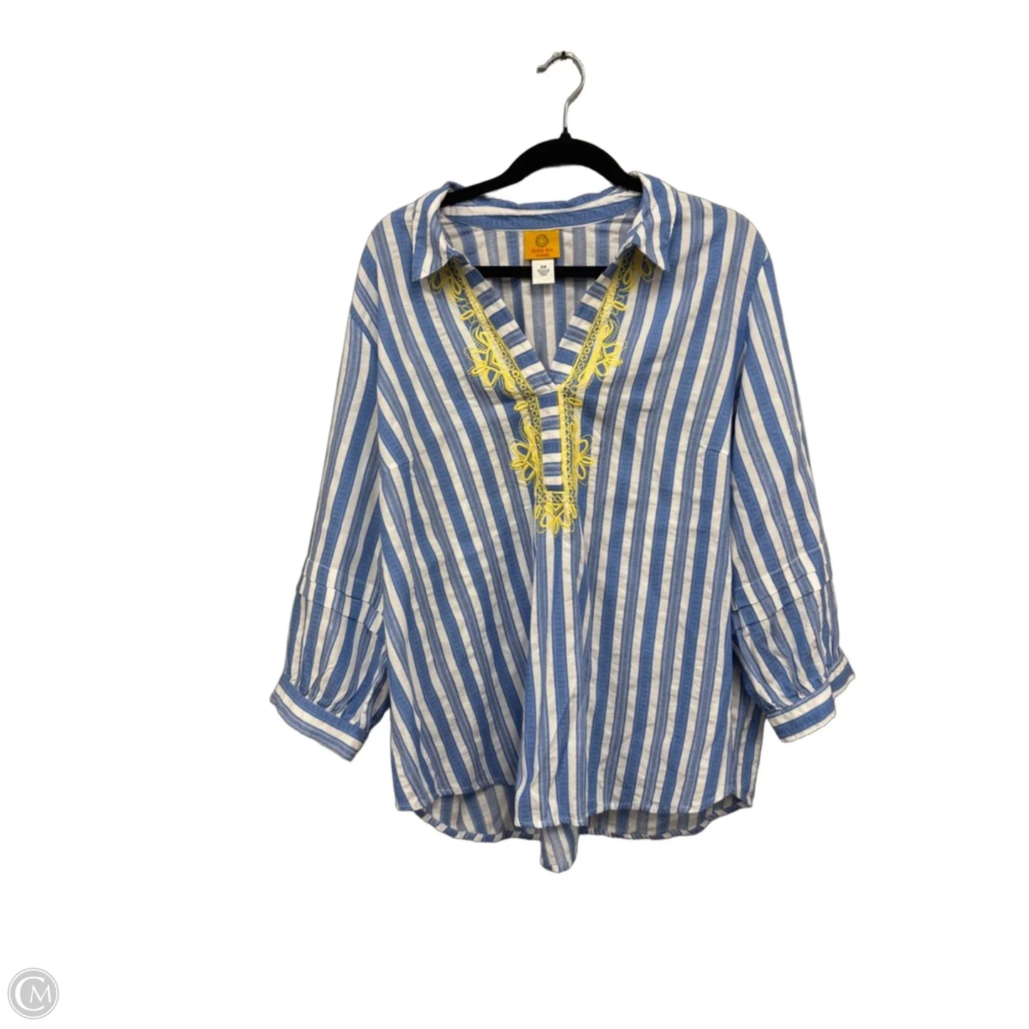 Blouse Long Sleeve By Ruby Rd In Blue & White, Size: 2x