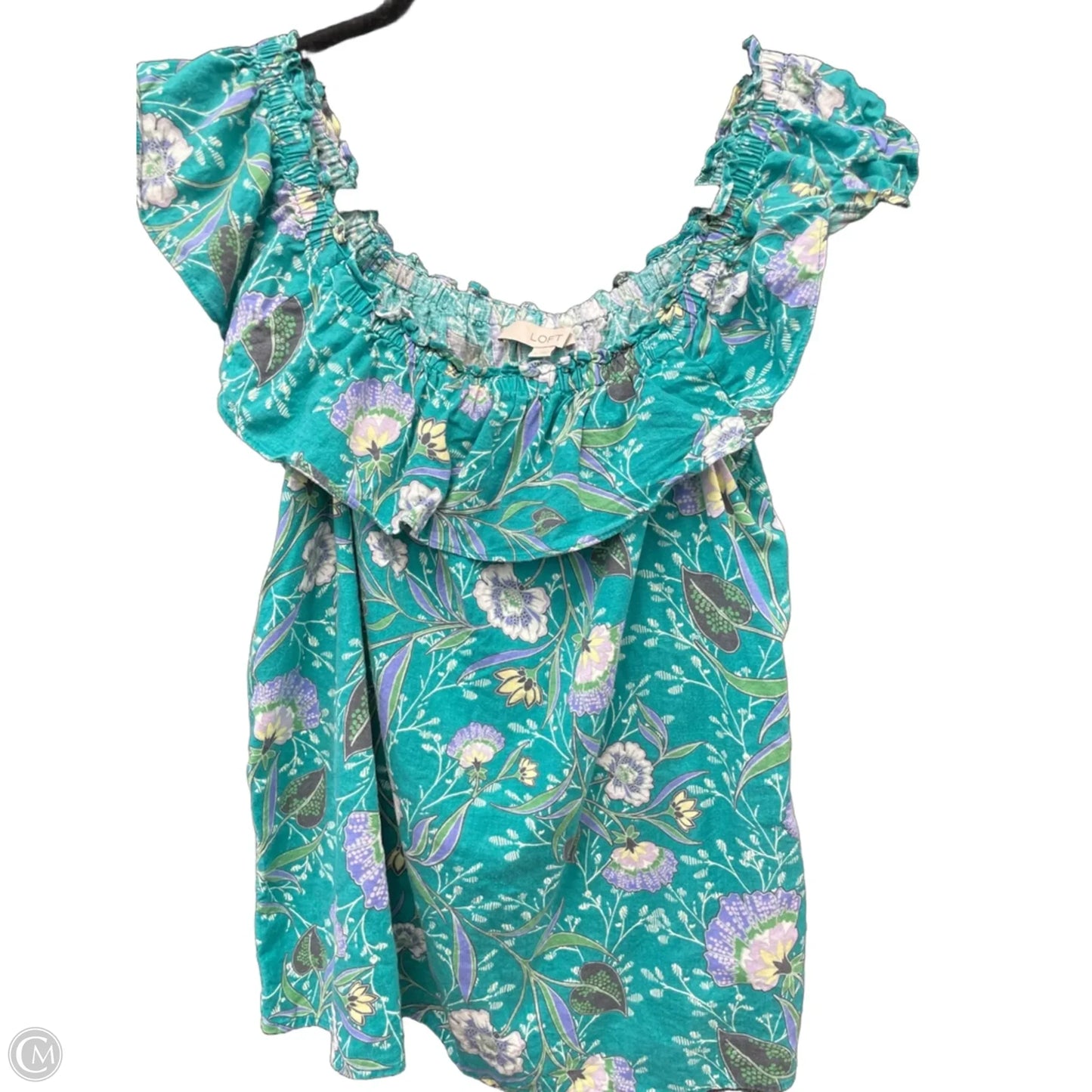 Blouse Short Sleeve By Loft In Green & Pink, Size: M