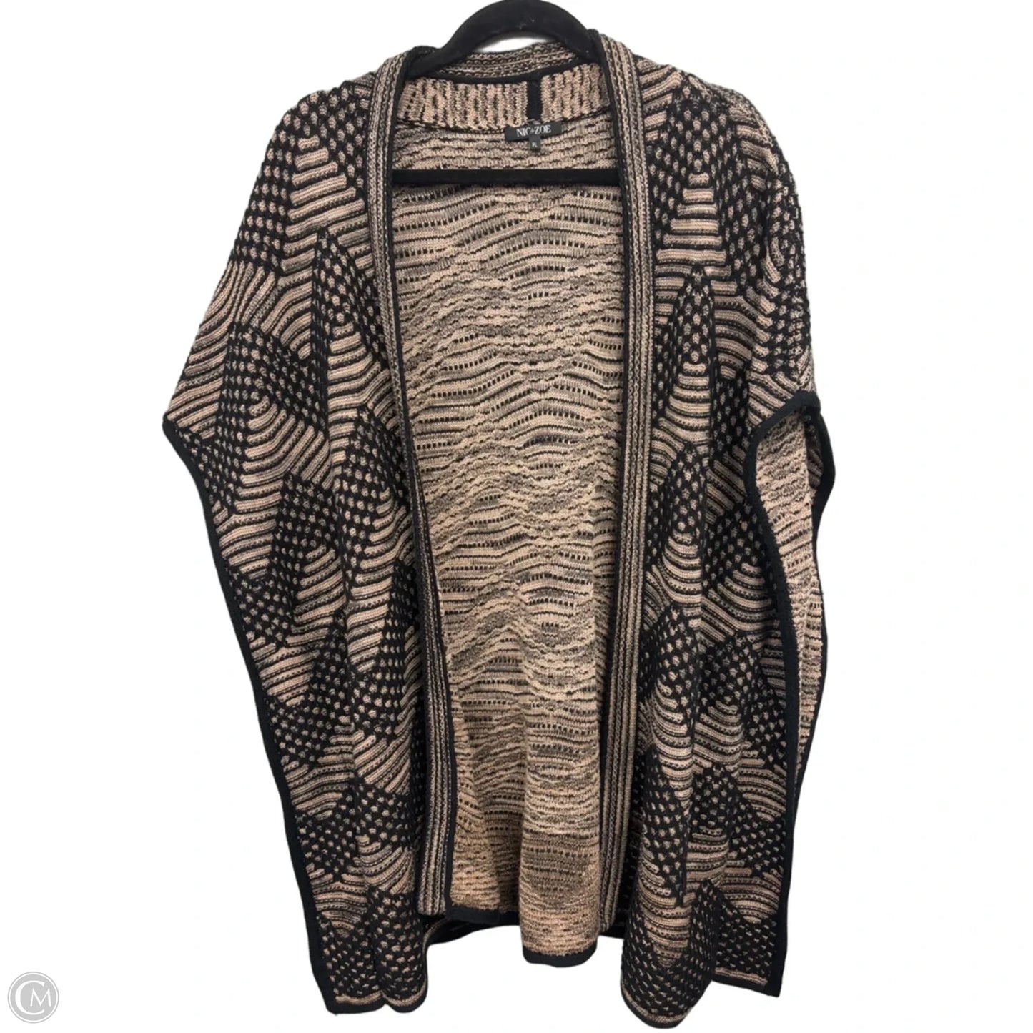 Sweater Cardigan By Nic + Zoe In Black & Tan, Size: Lp