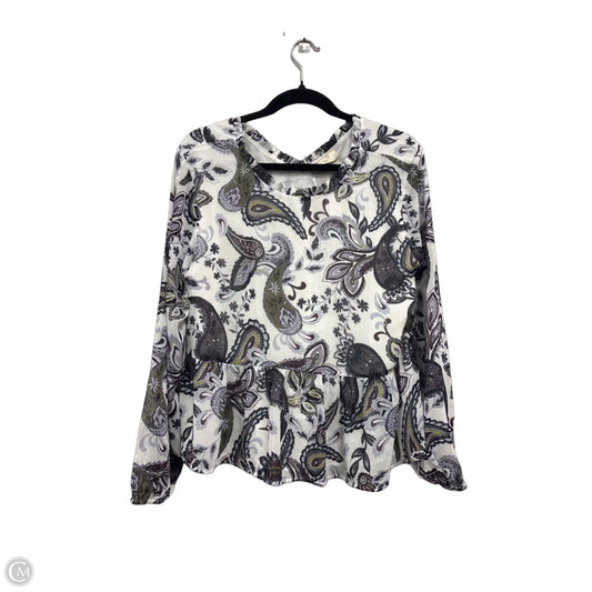 Blouse Long Sleeve By Loft In Purple & White, Size: M