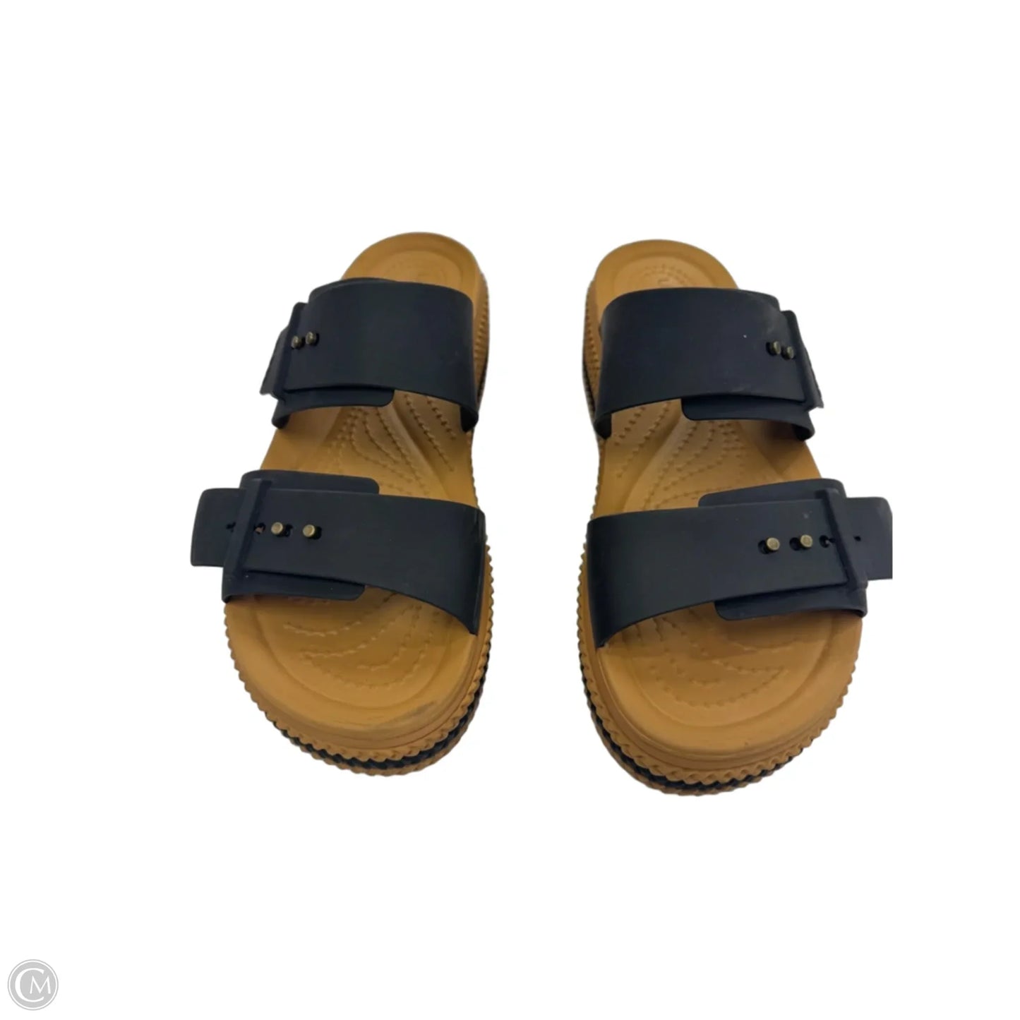 Sandals Heels Wedge By Crocs In Black & Brown, Size: 8