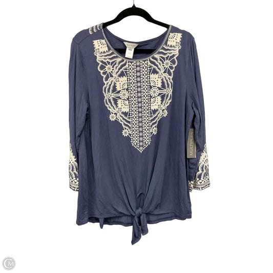 Top Long Sleeve By Multiples In Blue & Cream, Size: L