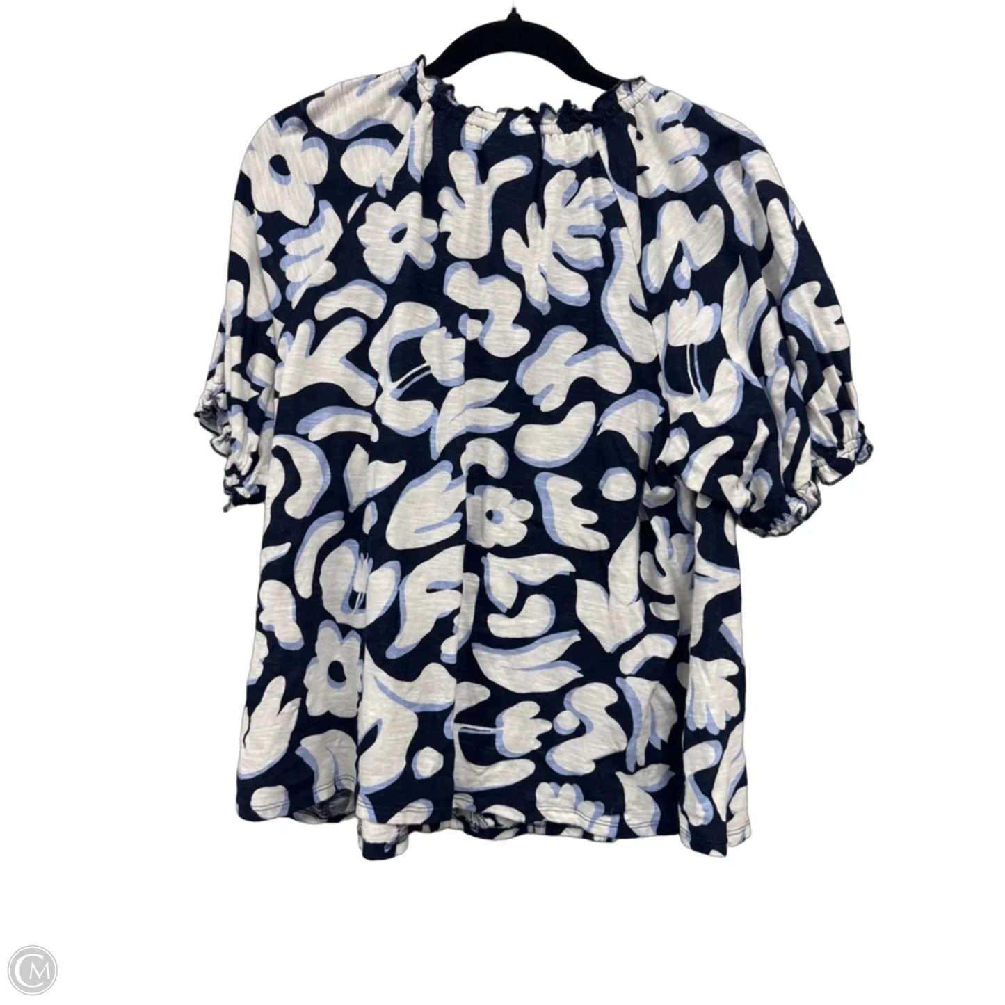 Top Short Sleeve By Wonderly In Blue & White, Size: L
