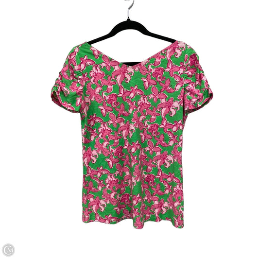 Top Short Sleeve Designer By Lilly Pulitzer In Green & Pink, Size: L