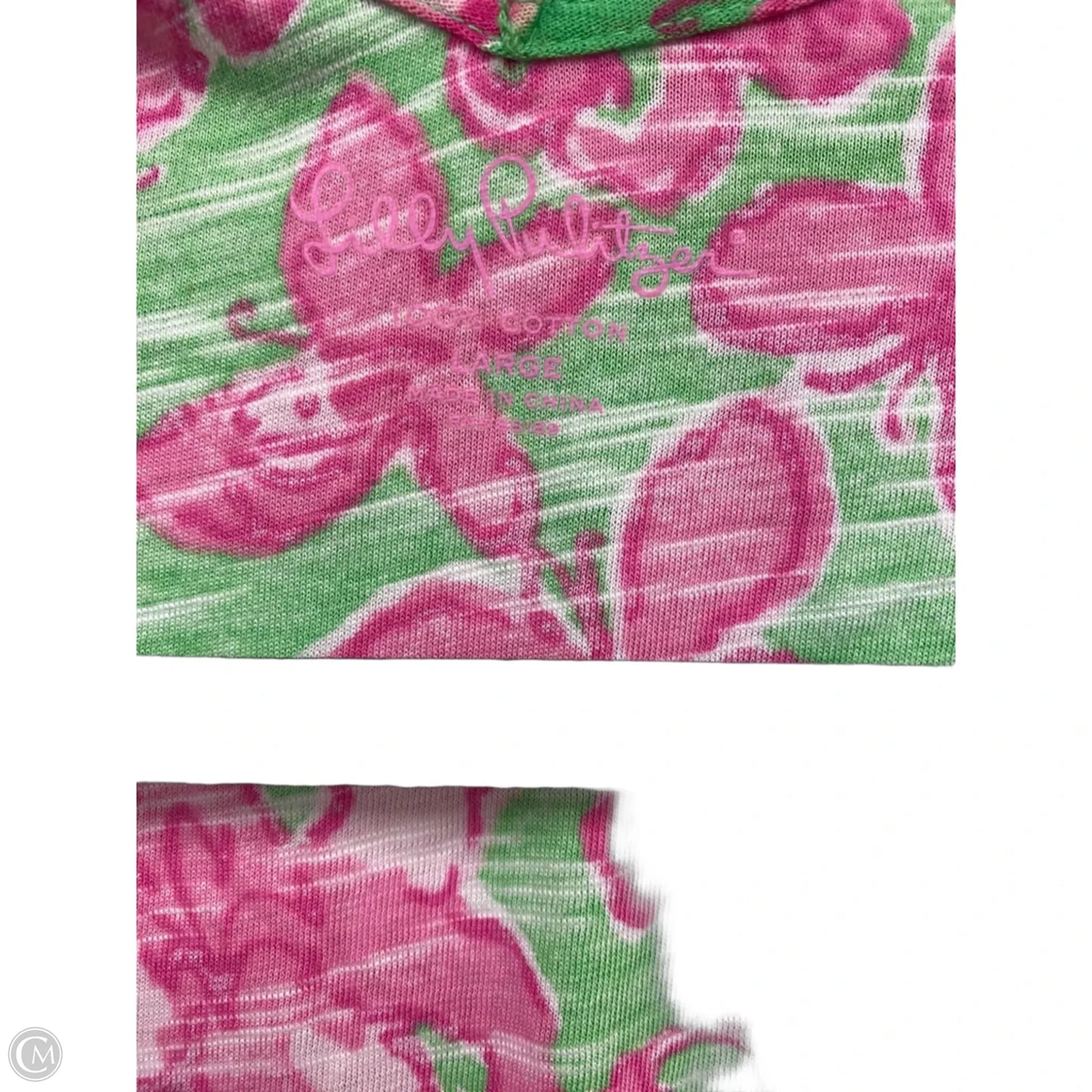 Top Short Sleeve Designer By Lilly Pulitzer In Green & Pink, Size: L